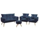 Kit Poltrona Namoradeira e 2 Poltronas Decorativas Almofadadas Beta Puff Solar Sued Azul Marinho Ara Kit Poltrona Namoradeira e 2 Poltronas Decorativas Almofadadas Beta Puff Solar Sued Azul Marinho Ara