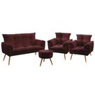 Kit Poltrona Namoradeira e 2 Poltronas Decorativas Almofadadas Beta Puff Solar Sued Bordô Aradecor