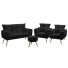Kit Poltrona Namoradeira e 2 Poltronas Decorativas Almofadadas Beta Puff Solar Sued Preto Aradecor