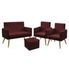 Kit Poltrona Namoradeira e 2 Poltronas Decorativas Almofadadas Vega Com Rodapé com Puff Quasar Sued Bordô Aradecor Kit Poltrona Namoradeira e 2 Poltronas Decorativas Almofadadas Vega Com Rodapé com Puff Quasar Sued Bordô Aradecor