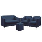 Kit Poltrona Namoradeira e 2 Poltronas Decorativas Almofadas Alya Puff Izar Sued Azul Marinho Aradecor Kit Poltrona Namoradeira e 2 Poltronas Decorativas Almofadas Alya Puff Izar Sued Azul Marinho Aradecor
