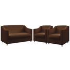 Kit Poltrona Namoradeira e 2 Poltronas Decorativas Alya Couro Marrom Aradecor
