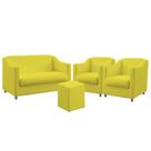 Kit Poltrona Namoradeira e 2 Poltronas Decorativas Alya Puff Izar Sued Amarelo Aradecor