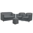 Kit Poltrona Namoradeira e 2 Poltronas Decorativas Alya Puff Izar Suede Cinza Aradecor