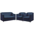 Kit Poltrona Namoradeira e 2 Poltronas Decorativas Alya Suede Azul Marinho Aradecor
