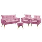 Kit Poltrona Namoradeira e 2 Poltronas Decorativas Beta Puff Solar Sued Rosê Aradecor