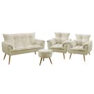 Kit Poltrona Namoradeira e 2 Poltronas Decorativas Beta Puff Solar Suede Bege Aradecor