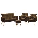 Kit Poltrona Namoradeira e 2 Poltronas Decorativas Beta Puff Solar Suede Marrom Aradecor
