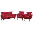 Kit Poltrona Namoradeira e 2 Poltronas Decorativas Beta Sued Vermelho Aradecor