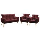 Kit Poltrona Namoradeira e 2 Poltronas Decorativas Beta Suede Bordô Aradecor