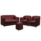 Kit Poltrona Namoradeira e 2 Poltronas Decorativas Estofada Alya Puff Izar Sued Bordô Aradecor