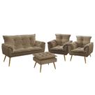 Kit Poltrona Namoradeira e 2 Poltronas Decorativas Estofada Beta Puff Lunar Sued Capuccino Aradecor