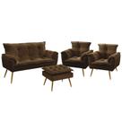 Kit Poltrona Namoradeira e 2 Poltronas Decorativas Estofada Beta Puff Lunar Sued Marrom Aradecor