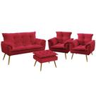 Kit Poltrona Namoradeira e 2 Poltronas Decorativas Estofada Beta Puff Lunar Sued Vermelho Aradecor Kit Poltrona Namoradeira e 2 Poltronas Decorativas Estofada Beta Puff Lunar Sued Vermelho Aradecor