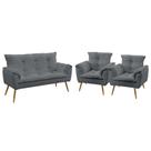 Kit Poltrona Namoradeira e 2 Poltronas Decorativas Estofada Beta Sued Cinza Aradecor