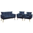 Kit Poltrona Namoradeira e 2 Poltronas Decorativas Estofada Opala Sued Azul Marinho Aradecor
