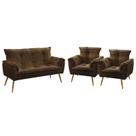 Kit Poltrona Namoradeira e 2 Poltronas Decorativas Estofada para Sala de Estar Beta Sued Marrom Arad Kit Poltrona Namoradeira e 2 Poltronas Decorativas Estofada para Sala de Estar Beta Sued Marrom Arad