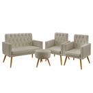 Kit Poltrona Namoradeira e 2 Poltronas Decorativas Nina Capitonê com Puff Solar Bege Aradecor