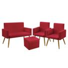 Kit Poltrona Namoradeira e 2 Poltronas Decorativas Nina com Puff Quasar Suede Vermelho Aradecor