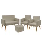 Kit Poltrona Namoradeira e 2 Poltronas Decorativas Nina Rodapé com Puff Quasar Couro Bege Aradecor