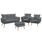 Kit Poltrona Namoradeira e 2 Poltronas Decorativas Opala Puff Lunar Sued Cinza Aradecor