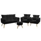 Kit Poltrona Namoradeira e 2 Poltronas Decorativas Opala Puff Solar Sued Preto Aradecor