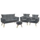 Kit Poltrona Namoradeira e 2 Poltronas Decorativas Opala Puff Solar Suede Cinza Aradecor