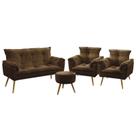 Kit Poltrona Namoradeira e 2 Poltronas Decorativas Opala Puff Solar Suede Marrom Aradecor