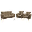 Kit Poltrona Namoradeira e 2 Poltronas Decorativas Opala Suede Capuccino Aradecor