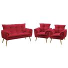 Kit Poltrona Namoradeira e 2 Poltronas Decorativas Opala Suede Vermelho Aradecor