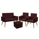 Kit Poltrona Namoradeira e 2 Poltronas Decorativas Vega com Puff Quasar Suede Bordô Aradecor