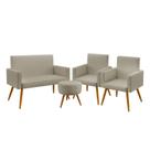 Kit Poltrona Namoradeira e 2 Poltronas Decorativas Vega com Puff Solar Bege Aradecor