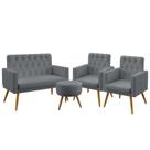 Kit Poltrona Namoradeira e 2 Poltronas Decorativas Vega Com Rodapé E Botões Capitonê Puff Solar Suede Cinza Aradecor Kit Poltrona Namoradeira e 2 Poltronas Decorativas Vega Com Rodapé E Botões Capitonê Puff Solar Suede Cinza Aradecor