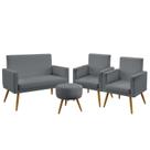 Kit Poltrona Namoradeira e 2 Poltronas Decorativas Vega Com Rodapé Puff Solar Sued Cinza Aradecor
