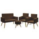 Kit Poltrona Namoradeira e 2 Poltronas Decorativas Vega Puff Solar Sued Marrom Aradecor