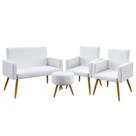 Kit Poltrona Namoradeira e 2 Poltronas Estofada Para Sala De Estar Nina Puff Solar Couro Branco Aradecor
