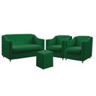 Kit Poltrona Namoradeira e 2 Poltronas Estofadas Alya Com Puff Izar Sued Verde Aradecor