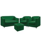 Kit Poltrona Namoradeira e 2 Poltronas Estofadas Alya Com Puff Quasar Sued Verde Aradecor Kit Poltrona Namoradeira e 2 Poltronas Estofadas Alya Com Puff Quasar Sued Verde Aradecor
