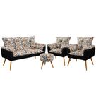Kit Poltrona Namoradeira e 2 Poltronas Estofadas Beta com Puff Solar Sued Estampado Laranja com Preto Aradecor