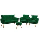 Kit Poltrona Namoradeira e 2 Poltronas Estofadas Beta com Puff Solar Sued Verde Aradecor Kit Poltrona Namoradeira e 2 Poltronas Estofadas Beta com Puff Solar Sued Verde Aradecor