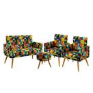 Kit Poltrona Namoradeira e 2 Poltronas Nina Rodapé com Puff Solar Sued Estampado Colorido Aradecor