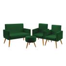 Kit Poltrona Namoradeira e 2 Poltronas Nina Rodapé com Puff Solar Sued Verde Aradecor