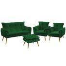 Kit Poltrona Namoradeira e 2 Poltronas Opala com Puff Lunar Sued Verde Aradecor Kit Poltrona Namoradeira e 2 Poltronas Opala com Puff Lunar Sued Verde Aradecor