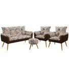 Kit Poltrona Namoradeira e 2 Poltronas Opala com Puff Solar Suede Estampado Laranja com Marrom Aradecor Kit Poltrona Namoradeira e 2 Poltronas Opala com Puff Solar Suede Estampado Laranja com Marrom Aradecor