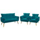 Kit Poltrona Namoradeira e 2 Poltronas Opala Suede Azul Turquesa Aradecor