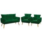 Kit Poltrona Namoradeira e 2 Poltronas Opala Suede Verde Aradecor