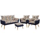 Kit Poltrona Namoradeira e 2 Poltronas Sala de Estar Beta Puff Lunar Sued Estampado Laranja com Azul Marinho Aradecor Kit Poltrona Namoradeira e 2 Poltronas Sala de Estar Beta Puff Lunar Sued Estampado Laranja com Azul Marinho Aradecor