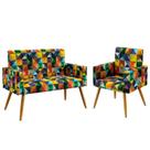 Kit Poltrona Namoradeira e Poltrona Para Sala de Estar Nina Sued Estampado Colorido Aradecor