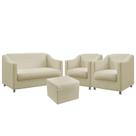 Kit Poltrona Namoradeira Mais 2 Poltronas Almofadada Alya com Puff Quasar Sued Bege Aradecor