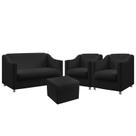 Kit Poltrona Namoradeira mais 2 Poltronas Para Sala de Estar Alya Com Puff Quasar Couro Preto Aradecor Kit Poltrona Namoradeira mais 2 Poltronas Para Sala de Estar Alya Com Puff Quasar Couro Preto Aradecor